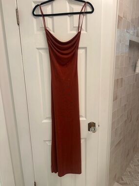 Edikted Rust Brown Slip Maxi Dress